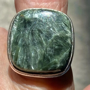 Size 8 Handmade Seraphinite Organic Square 925 Ster Silver Ring